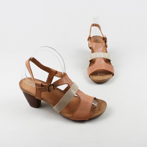 Naturalizer Shoes - Naturalizer Nude Ivory Cone Heel Leather Sandals